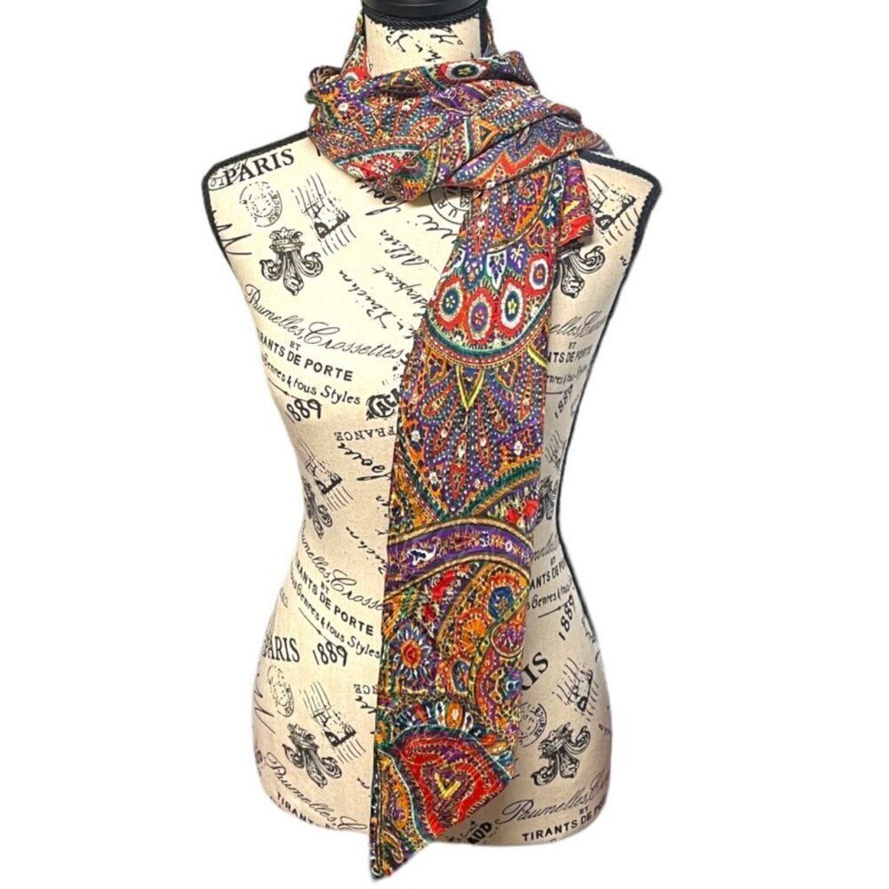 Boho Chic Multicolor Paisley Spring Summer Peacock Large Triangle Shawl Wrap